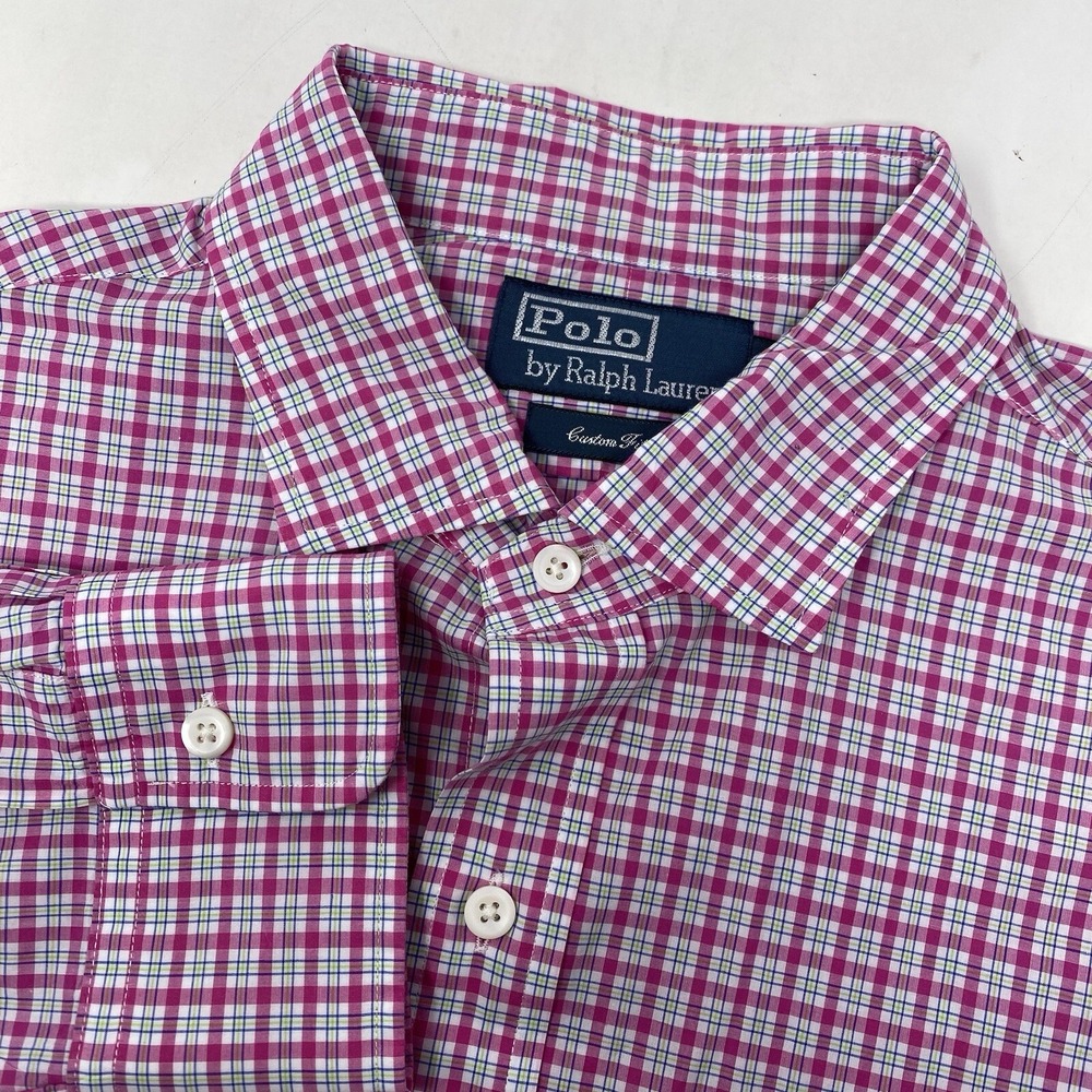 Polo Ralph Lauren Button Down Shirt Mens Large Pink Plaid Custom Fit Long Sleeve